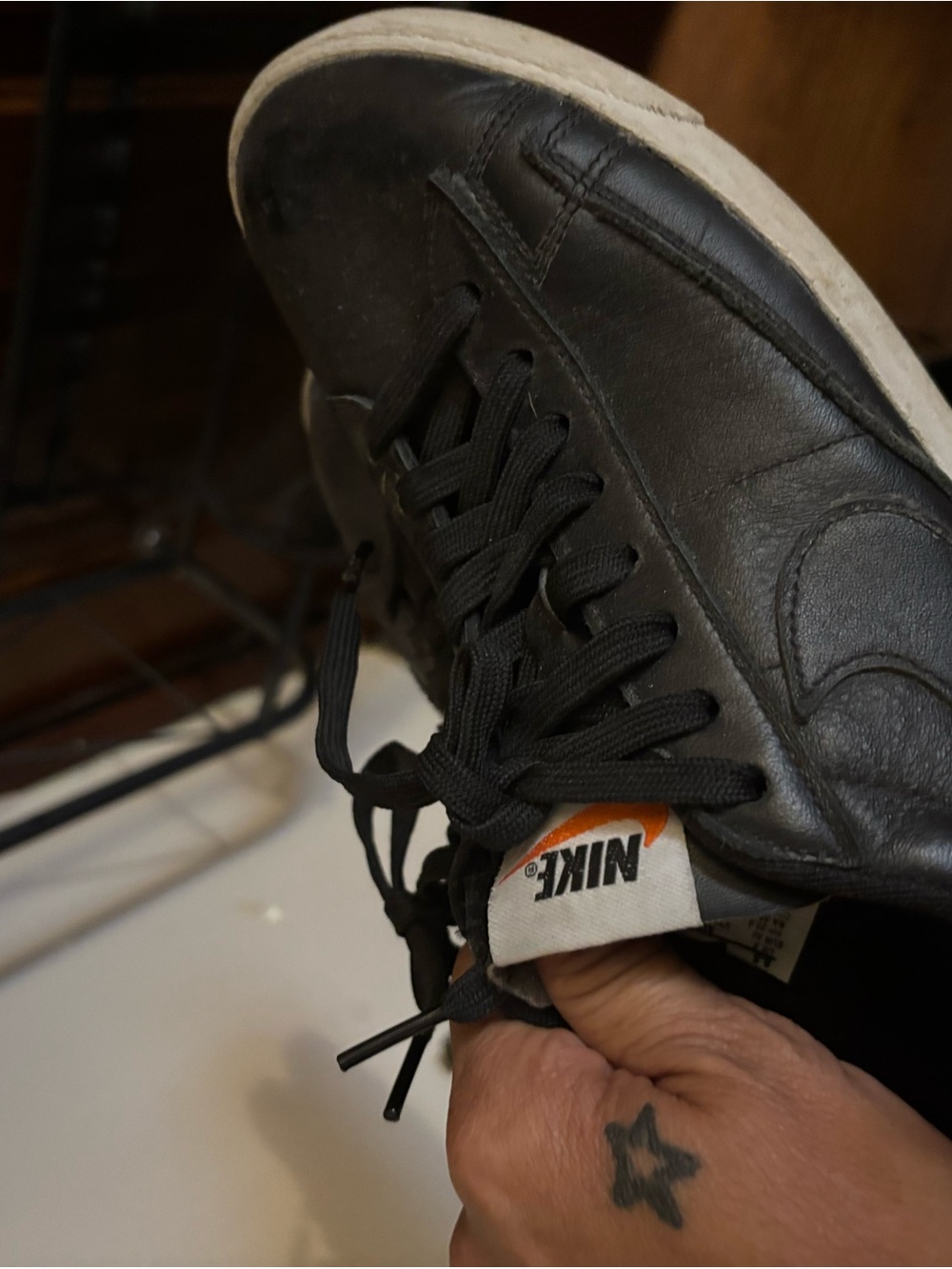 Nike Men’s Black Leather Sneakers with White Sole